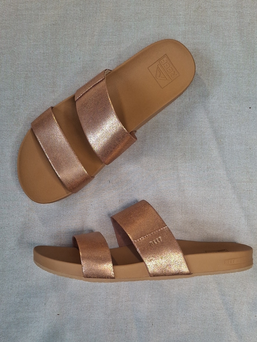 Reef Cushion Vista Rose Gold Metallic Slide Sandals Women US 7.5